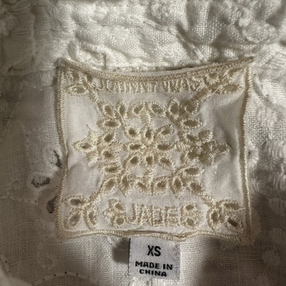 JOHNNY WAS Jade Blouse Top Size XS White Ivory Eyelet Long Sleeve Beach Linen - Picture 4 of 8